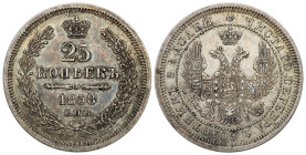 Russia 
RUSSIA / RUSSLAND / РОССИЯ

Rosja. Alexander II. 25 Kopek (kopeck) 1858 СПБ-ФБ, Petersburg 
AW: Dwugłowy orzeł rosyjski. U dołu inicjały Ф...