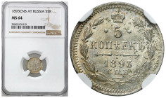 Russia 
RUSSIA / RUSSLAND / РОССИЯ

Rosja. Alexander III. 5 Kopek (kopeck) 1893 СПБ-АГ, Petersburg NGC MS64 

Wyśmienicie zachowana moneta. Delik...