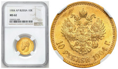 Russia 
RUSSIA / RUSSLAND / РОССИЯ

Rosja. Nicholas II. 10 Rubel (Rouble) 1904 АР, Petersburg NGC MS62 
AW: Głowa cara w lewo, legenda otokowa.
R...