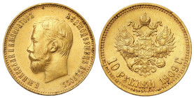 Russia 
RUSSIA / RUSSLAND / РОССИЯ

Rosja. Nicholas II. 10 Rubel (Rouble) 1909 ЭБ, Petersburg - RARE YEAR 
AW: Głowa cara w lewo, legenda otokowa...