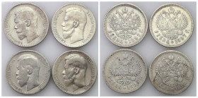 Russia 
RUSSIA / RUSSLAND / РОССИЯ

Rosja, Nicholas II. 1 Rubel (Rouble) 1896-1899 RÓŻNE MENNICE, group 4 pieces 

Zestaw czerech rubli z mennicy...