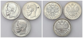 Russia 
RUSSIA / RUSSLAND / РОССИЯ

Rosja, Nicholas II. 1 Rubel (Rouble) 1896-1899, group 3 pieces 

Czyszczone egzemplarze.

Details: 59,42 g ...