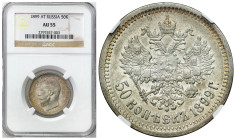 Russia 
RUSSIA / RUSSLAND / РОССИЯ

Rosja. Nicholas II. 50 Kopek (kopeck), 1899 АГ, Petersburg NGC AU55 
AW: Głowa cara w lewo, legenda otokowa.
...