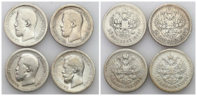 Russia 
RUSSIA / RUSSLAND / РОССИЯ

Rosja, Nicholas II. 50 Kopek (kopeck) 1895-1899 RÓŻNE MENNICE, group 4 pieces 

Zestaw czterech 50 kopiejek z...