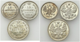 Russia 
RUSSIA / RUSSLAND / РОССИЯ

Rosja. 10-20 Kopek (kopeck) 1913-1914, Petersburg, group 3 pieces 

Bardzo ładnie zachowane egzemplarze.Od st...