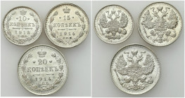 Russia 
RUSSIA / RUSSLAND / РОССИЯ

Rosja. 10-20 Kopek (kopeck) 1913-1914 Petersburg, group 3 pieces 

Monety około stanu 2.

Details: 8,18 g A...