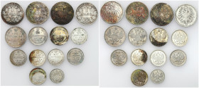 Russia 
RUSSIA / RUSSLAND / РОССИЯ

Niemcy, Rosja. group 14 silver coins 

Zestaw zawiera srebrne markówki i kopiejki w znaczniej większości z pi...