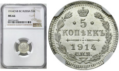 Russia 
RUSSIA / RUSSLAND / РОССИЯ

Rosja, Nicholas II. 5 Kopek (kopeck) 1914 СПБ-ВС, Petersburg NGC MS66 – BEAUTIFUL 

Idealnie zachowana moneta...