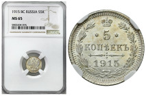 Russia 
RUSSIA / RUSSLAND / РОССИЯ

Rosja, Nicholas II. 5 Kopek (kopeck) 1915 ВС, Petersburg NGC MS65 - BEAUTIFUL 

Idealnie zachowana moneta.&nb...