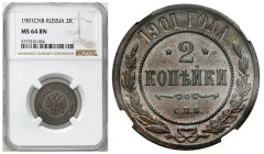 Russia 
RUSSIA / RUSSLAND / РОССИЯ

Rosja. Nicholas II 2 Kopek (kopeck) 1901 СПБ Petersburg NGC MS64 BN – BEAUTIFUL 

Wspaniały menniczy egzempla...