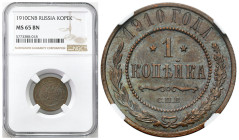 Russia 
RUSSIA / RUSSLAND / РОССИЯ

Rosja. Nicholas II. Kopiejka 1910 CNB, Petersburg NGC MS65 BN - BEAUTIFUL 

Idealnie zachowany egzemplarz z p...