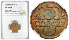 Second Polish Republic - A unique collection of penny coins, part 2
POLSKA / POLAND / POLEN / POLOGNE / POLSKO

II RP. 5 groszy 1934 NGC MS63 RB (2...