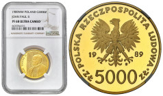 Polish Gold Coins since 1949
POLSKA / POLAND / POLEN / POLOGNE / POLSKO

PRL. 5.000 zlotych 1989 John Paul II „na kratce” stempel lustrzany NGC PF6...