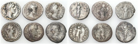 Ancient coins: Roman Empire (Rome)
Roman Empire. Denar, set of 6 pieces 

Patyna.

Details: 17,24 g Ag łącznie 
Condition: 3/4 zł (VF/F zł )