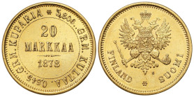 Finland
Russia/Finland, Russian occupation. Alexander II. 20 marks 1878 S, Helsinki 

Bardzo ładnie zachowane. Mikroryski.Bitkin 612; Friedberg 1
...