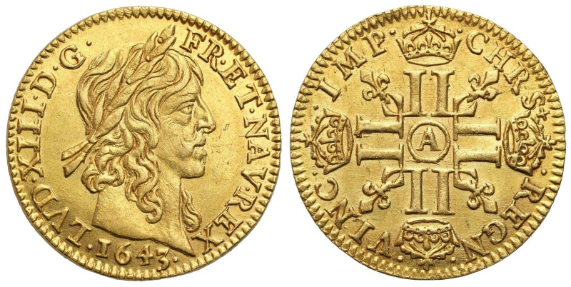 France
France. Louis XIII demi Louis d'or 1643 A, Paris 
AW: Po prawej głowa k...