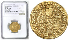 Germany
Germany, Brandenburg-Franken. Friedrich and Sigismund (1486-1495). NGC AU 
AW: Stojący Jan Chrzciciel, między nogami głowa, legenda otokowa...
