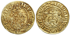 Germany
Germany. Friedrich III (1439-1493). Goldgulden 1492, Nrdlingen 
AW: MONETA NOVA - NORDLINGES, Jan Chrzciciel trzymającego księgę i Agnus
RW...