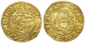 Germany
Germany, Frankfurt. Maximillian I (1486-1508). Goldgulden 1498 
AW: Jabłko królewskie w sześciopłatku
RW: Św. Jan Chrzciciel na wprost, z b...