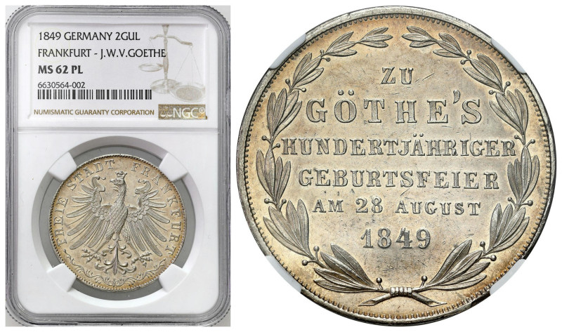 Germany
Germany, Frankfurt. 2 guilders 1849 NGC MS62 PROOF LIKE 

Wybite na 1...