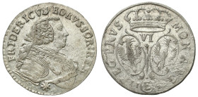 Germany
Germany, Prussia. Frederick II (17401786). Szstak 1757? E, Knigsberg 

Widoczny blask menniczy. Słabo czytelna data.&nbsp;

Details: 2,76...