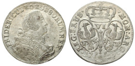 Germany
Germany, Prussia. Frederick II (17401786). Szstak 1757 E, Krlewiec 

Widoczny blask menniczy.&nbsp;

Details: 2,99 g Ag 
Condition: 2- (...