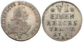 Germany
Germany, Prussia. Frederick II (17401786). 1/6 thaler 1751 A, Berlin 

Ciemna patyna.&nbsp;

Details: 5,65 g Ag 
Condition: 3+ (VF+) 
L...