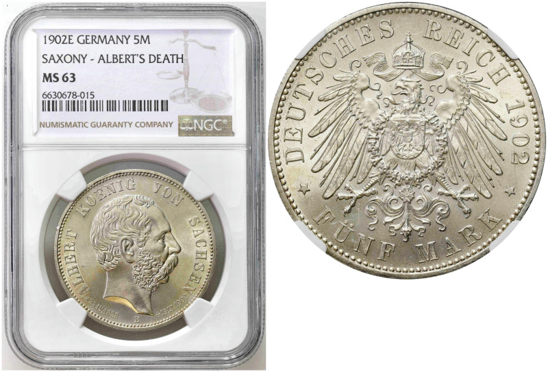 Germany
Germany. Saxony. 5 marks 1902 E, Muldenhtten NGC MS63 BEAUTIFUL 

Wyś...