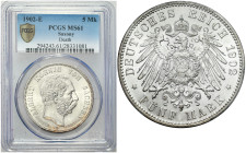 Germany
Germany. Saxony. 5 marks 1902 E, Muldenhtten PCGS MS61 - BEAUTIFUL 

Piękny egzemplarz, intensywny połysk menniczy i doskonale zachowane de...