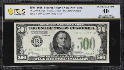 Fr. 2200-B. 1928 Dark Green Seal $500 Federal Reserve Note. New York. PCGS Banknote Extremely Fine 40.

Extremely Fine. An original and desirable "G...