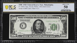 Fr. 2200-C. 1928 Dark Green Seal $500 Federal Reserve Note. Philadelphia. PCGS Banknote About Uncirculated 50.

About Uncirculated. With just a touc...