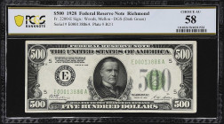 Fr. 2200-E. 1928 Dark Green Seal $500 Federal Reserve Note. Richmond. PCGS Banknote Choice About Uncirculated 58.

Choice About Uncirculated. A choi...