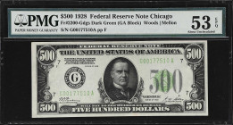Fr. 2200-Gdgs. 1928 Dark Green Seal $500 Federal Reserve Note. Chicago. PMG About Uncirculated 53 EPQ.

About Uncirculated. With just a touch of cir...