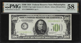 Fr. 2201-Clgs. 1934 Light Green Seal $500 Federal Reserve Note. Philadelphia. PMG Choice About Uncirculated 58.

Choice About Uncirculated. With but...