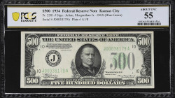 Fr. 2201-J. 1934 Dark Green Seal $500 Federal Reserve Note. Kansas City. PCGS Banknote About Uncirculated 55.

About Uncirculated. With just a touch...