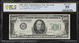Fr. 2202-B. 1934A $500 Federal Reserve Mule Note. New York. PCGS Banknote About Uncirculated 55.

About Uncirculated. With just a touch of circulati...