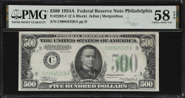 Fr. 2202-C. 1934A $500 Federal Reserve Note. Philadelphia. PMG Choice About Uncirculated 58 EPQ.

Choice About Uncirculated. With but the lightest t...