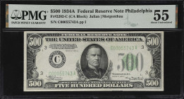 Fr. 2202-C. 1934A $500 Federal Reserve Note. Philadelphia. PMG About Uncirculated 55.

About Uncirculated. With just a touch of circulation this exa...