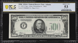 Fr. 2202-F. 1934A $500 Federal Reserve Mule Note. Atlanta. PCGS Banknote About Uncirculated 53.

About Uncirculated. With just a touch of circulatio...