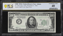 Fr. 2202-F. 1934A $500 Federal Reserve Mule Note. Atlanta. PCGS Banknote Extremely Fine 40.

Extremely Fine. An original example with only light cir...