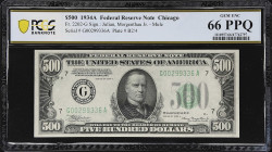 Fr. 2202-G. 1934A $500 Federal Reserve Mule Note. Chicago. PCGS Banknote Gem Uncirculated 66 PPQ.

Gem Uncirculated. A gem example of this ever-popu...