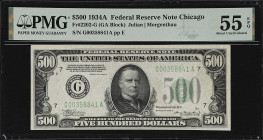 Fr. 2202-G. 1934A $500 Federal Reserve Note. Chicago. PMG About Uncirculated 55 EPQ.

About Uncirculated. With just a touch of circulation this exam...