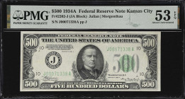 Fr. 2202-J. 1934A $500 Federal Reserve Note. Kansas City. PMG About Uncirculated 53 EPQ.

About Uncirculated. With just a touch of circulation this ...