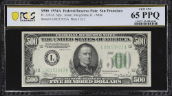 Fr. 2202-L. 1934A Federal Reserve Mule Note. San Francisco. PCGS Banknote Gem Uncirculated 65 PPQ.

Gem Uncirculated. A gem example of this ever-pop...