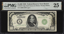 Fr. 2210-Adgs. 1928 Dark Green Seal $1000 Federal Reserve Note. Boston. PMG Very Fine 25.

Very Fine. A scarce note from a scarce district that bear...