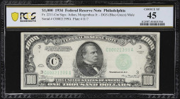 Fr. 2211-Cm. 1934 Dark Green Seal $1000 Federal Reserve Mule Note. Philadelphia. PCGS Currency Choice Extremely Fine 45.

Choice Extremely Fine. An ...