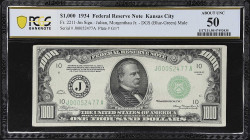 Fr. 2211-Jm. 1934 Dark Green Seal $1000 Federal Reserve Mule Note. Kansas City. PCGS Banknote About Uncirculated 50.

About Uncirculated. With just ...
