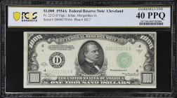 Fr. 2212-D. 1934A $1000 Federal Reserve Note. Cleveland. PCGS Banknote Extremely Fine 40 PPQ.

Extremely Fine. An original example with only light c...