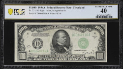 Fr. 2212-D. 1934A $1000 Federal Reserve Note. Cleveland. PCGS Banknote Extremely Fine 40.

Extremely Fine. An original example with only light circu...