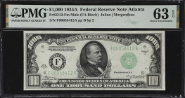 Fr. 2212-Fm. 1934A $1000 Federal Reserve Mule Note. Atlanta. PMG Choice Uncirculated 63 EPQ.

Choice Uncirculated. A choice example of this ever-pop...
